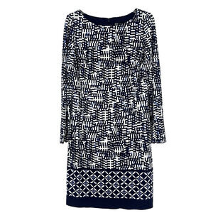 Jones New York Shift Dress Blue White Mixed Pattern Long Sleeve Office S…